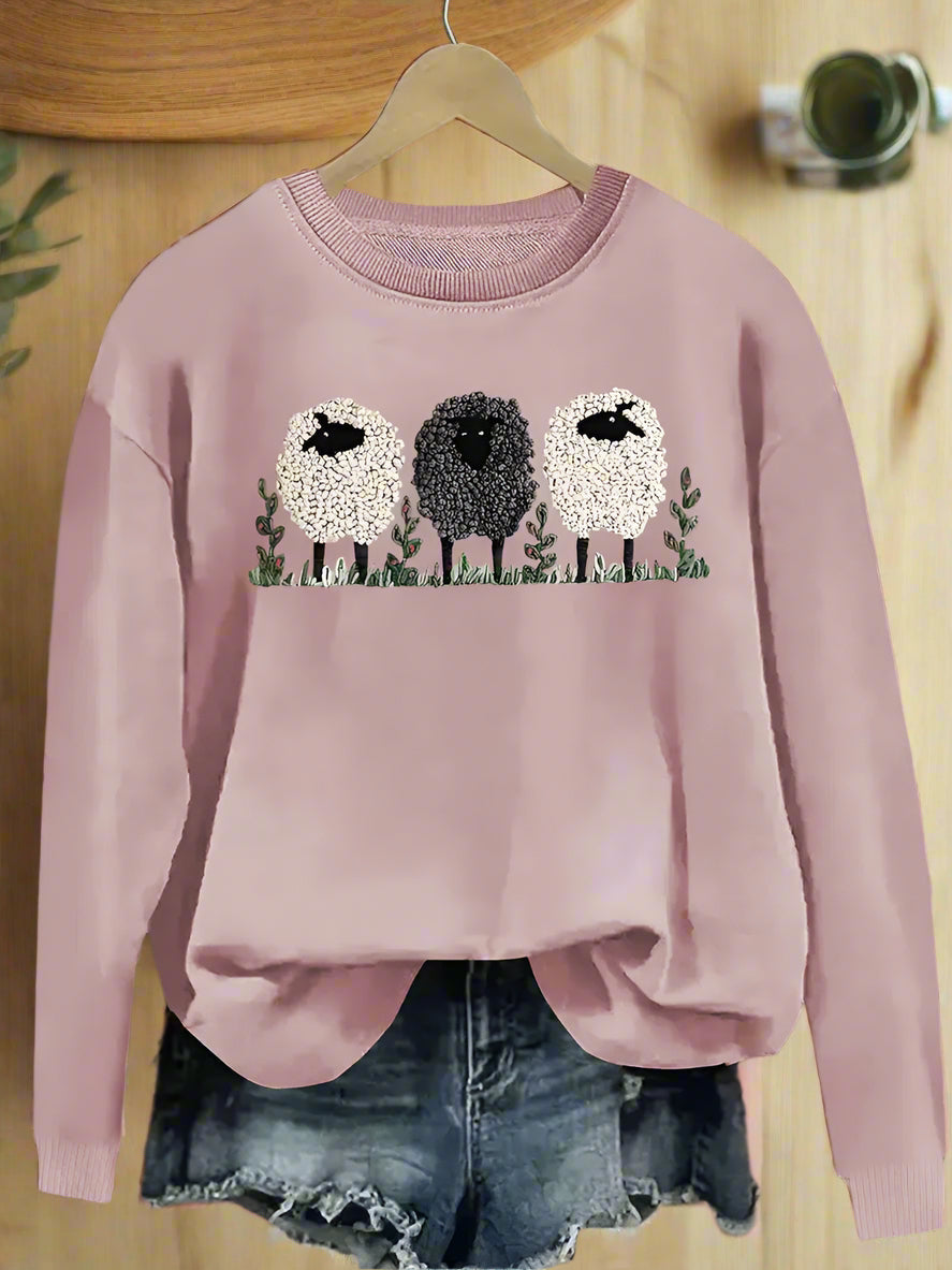 Dam Tröja Fårmönster Rund Hals Mjuk Värmande Fiber-5