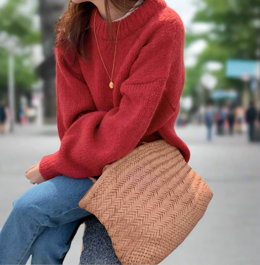 Dam Stickad Tröja Långa Ärmar Ullblandning-6