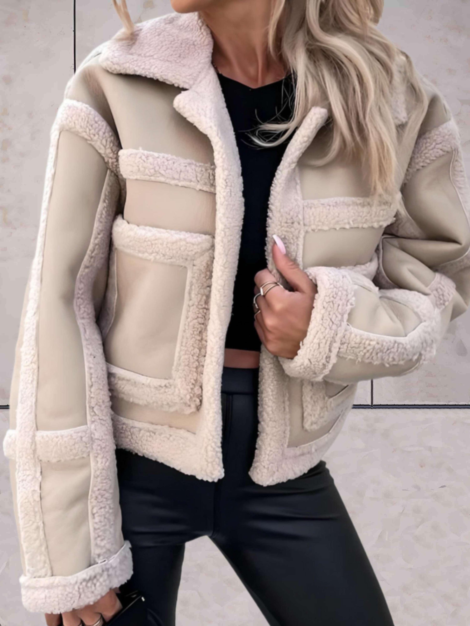 Dam Vinterjacka Modern Veganskt Läder Fleecefoder-1