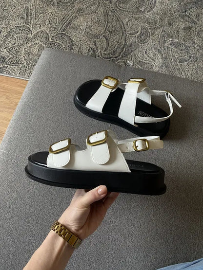 Dam Sandaler Dubbla Spännen Läder Modern Design Komfortabel Sula-2