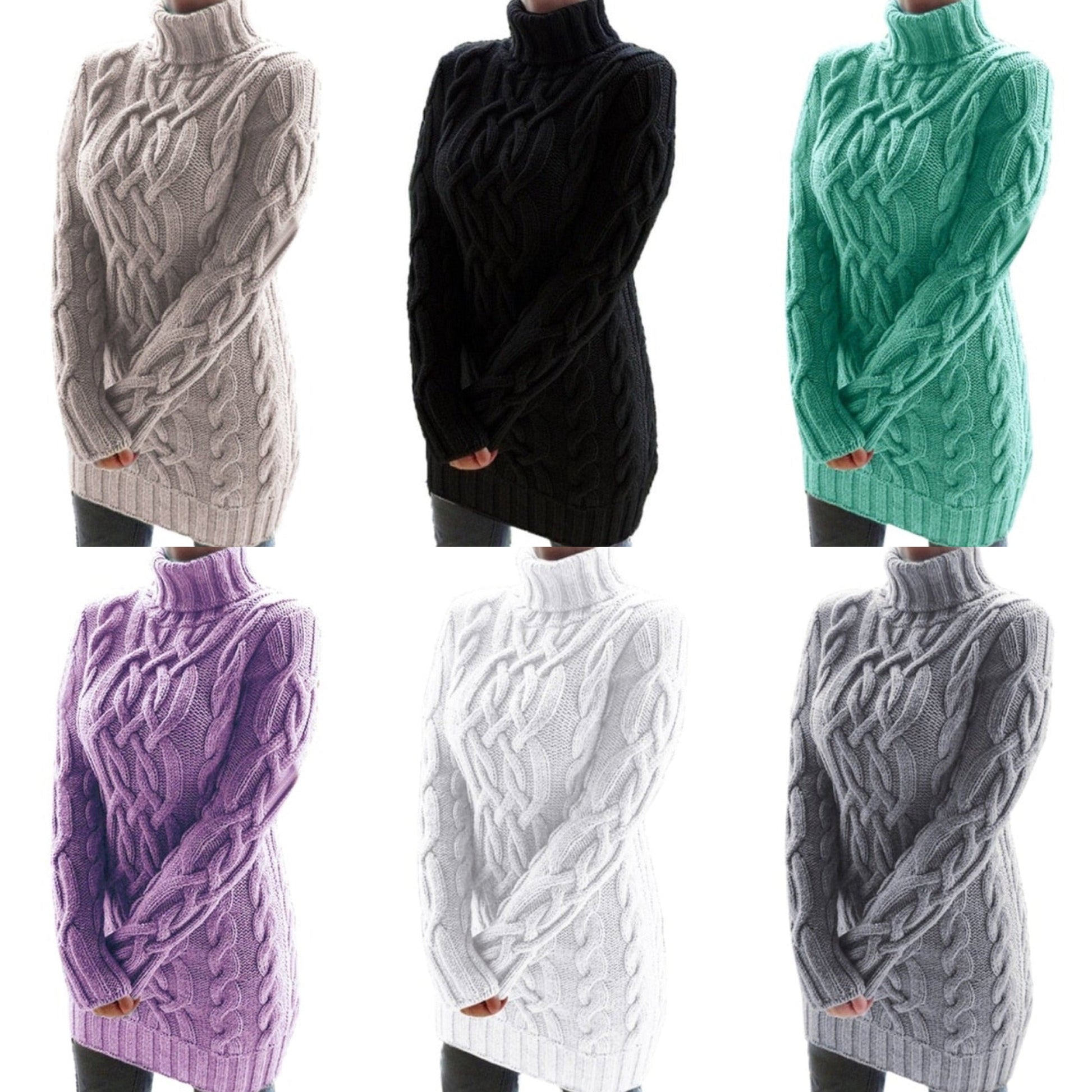 Stickad Dam Tröja Hög Krage i Bomull och Polyester-2