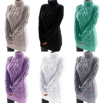 Stickad Dam Tröja Hög Krage i Bomull och Polyester-2