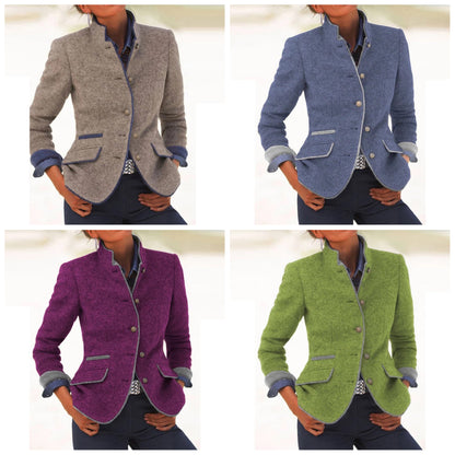 Dam Blazer Kort Modern Design Bomull med Stand-Up-Krage-2