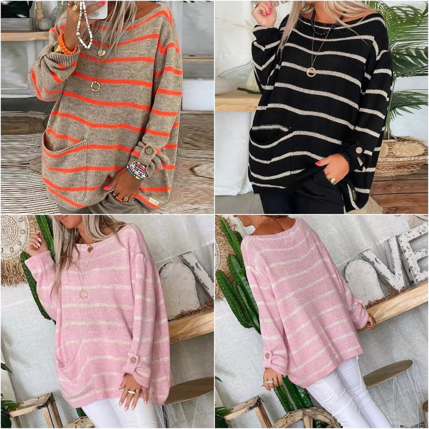 Dam Stickad Tröja Lång Bomull Polyester Rund Halsringning Relaxed Fit-5