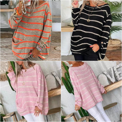 Dam Stickad Tröja Lång Bomull Polyester Rund Halsringning Relaxed Fit-5