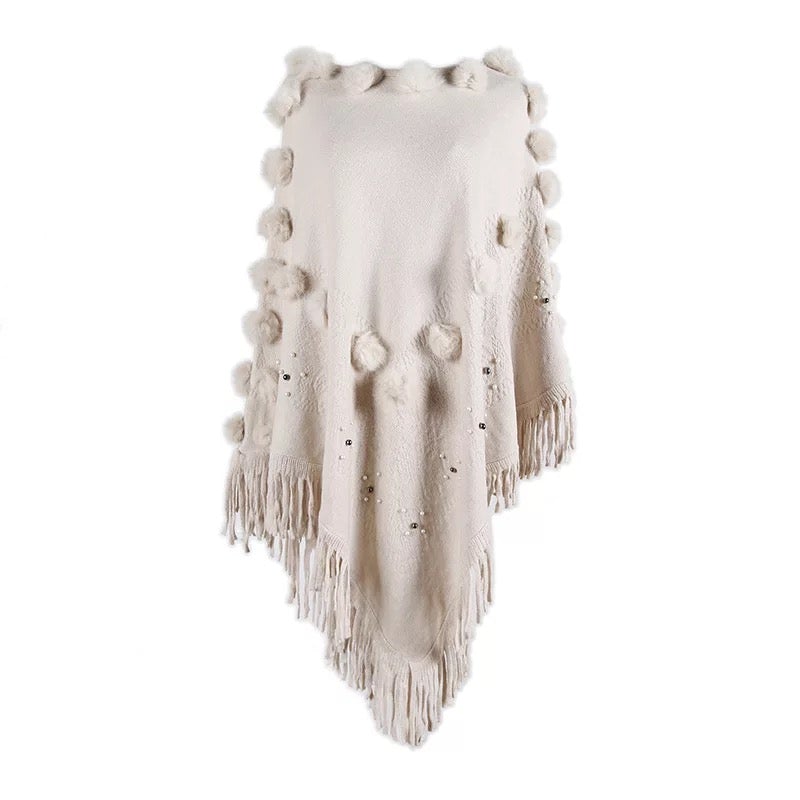 Dam Poncho Boho Stil Luftig Bomull Polyester-2