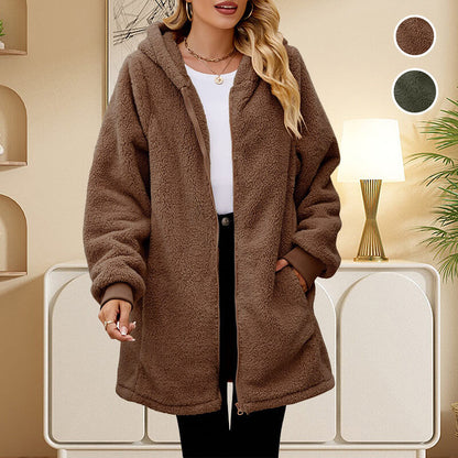 Vinterjacka Dam Fleece Med Huva för Kalla Dagar-3