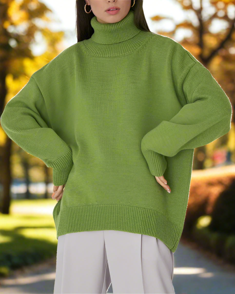Dam Stickad Turtleneck Överdimensionerad Tröja Mjuk Akryl-5