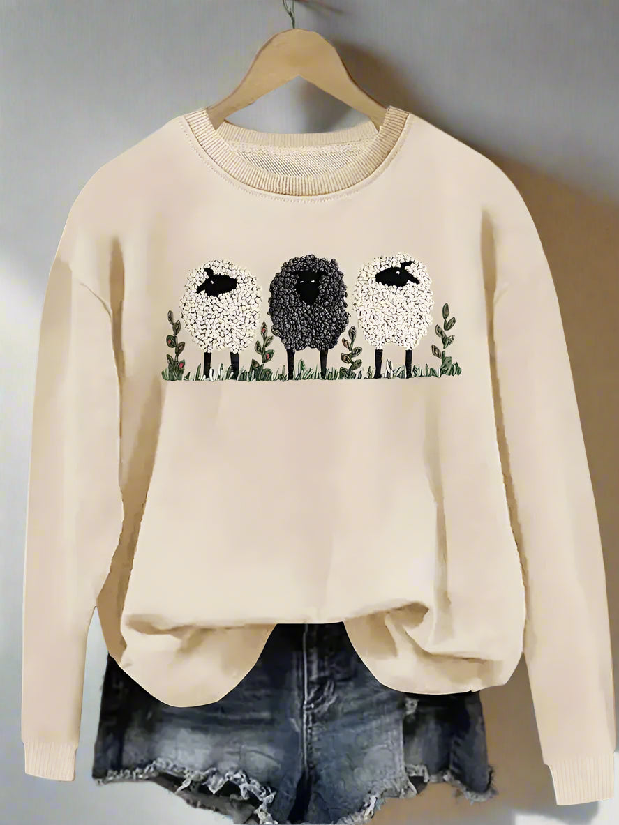 Dam Tröja Fårmönster Rund Hals Mjuk Värmande Fiber-4