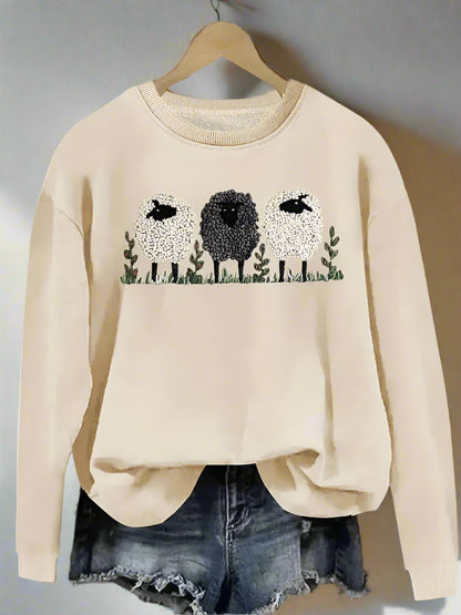 Dam Tröja Fårmönster Rund Hals Mjuk Värmande Fiber-4