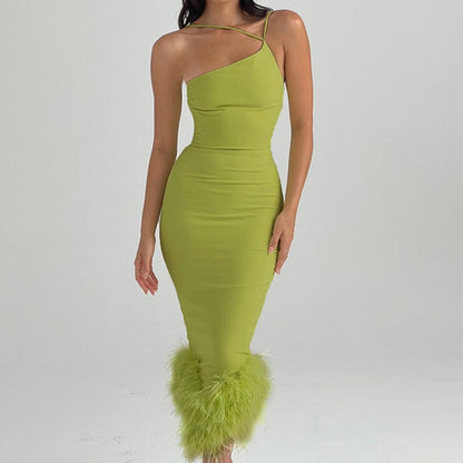 Damklänning En Axel Asymmetrisk Design Högkvalitativ Polyester-2