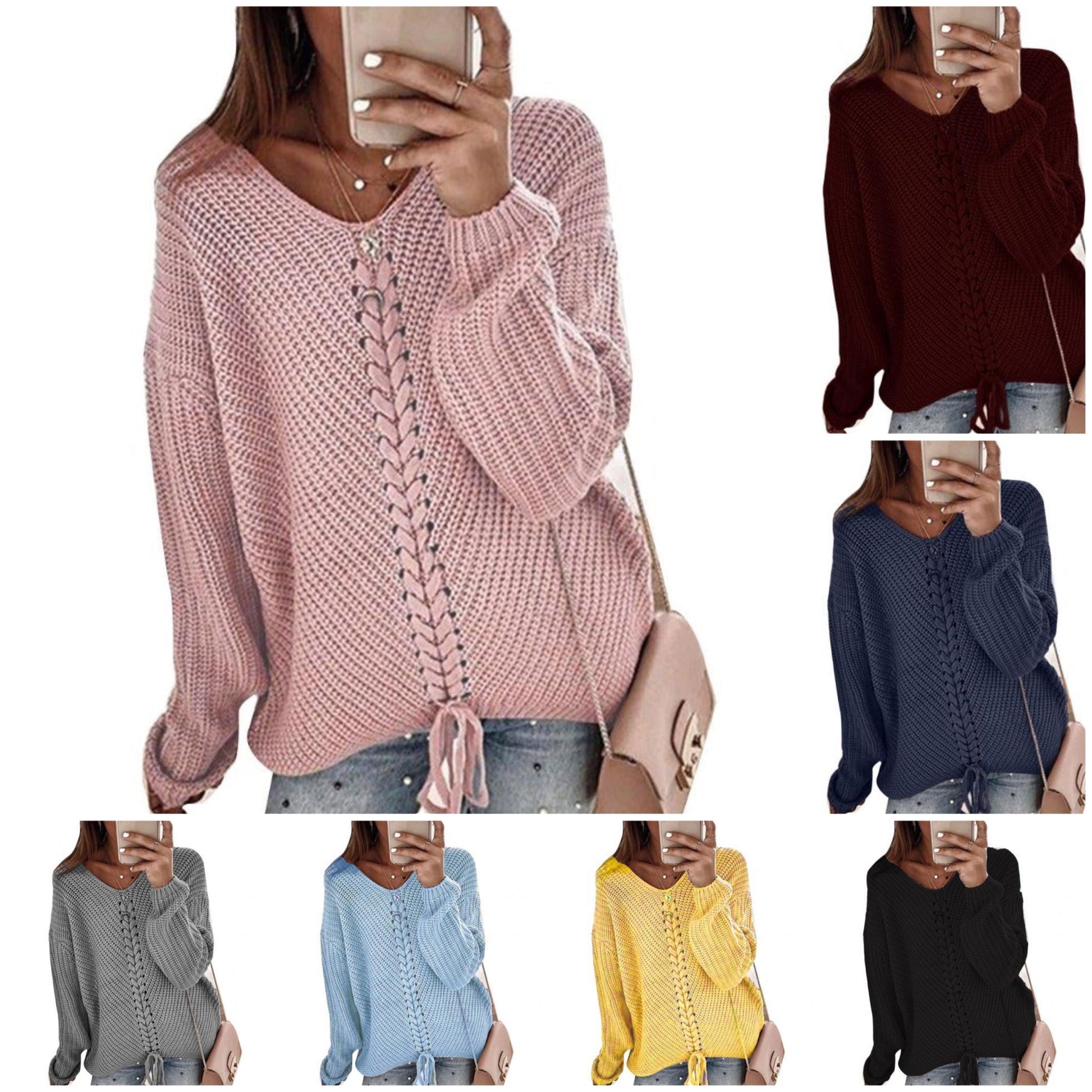 Dam Stickad Tröja Trendig Design Mjuk Bomull och Polyester-2