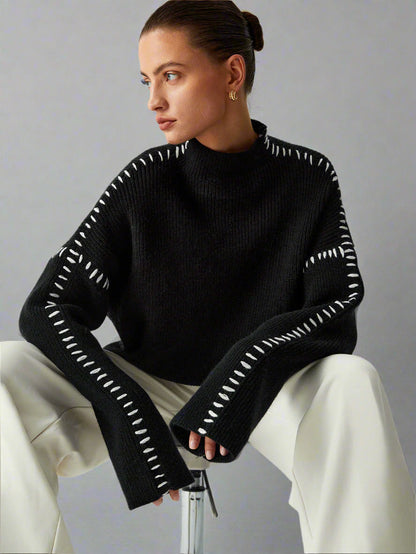 Dam Stickad Överdimensionerad Tröja i Grovstickning Akryl-2