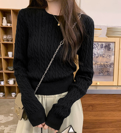 Dam Sticktröja Cirkulär Halsringning Högkvalitativt Garn-4