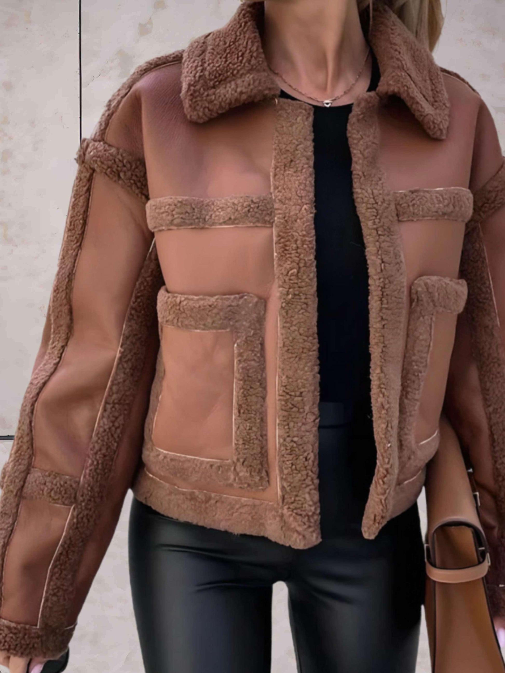 Variant image for Dam Vinterjacka Modern Veganskt Läder Fleecefoder-9