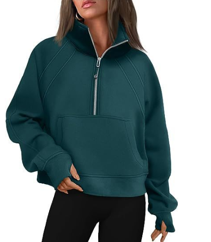 Boxy Vintertröja för Dam med Halv Dragkedja och Känguruficka – Mjuk Värmande Blandning, Avslappnad Passform 11