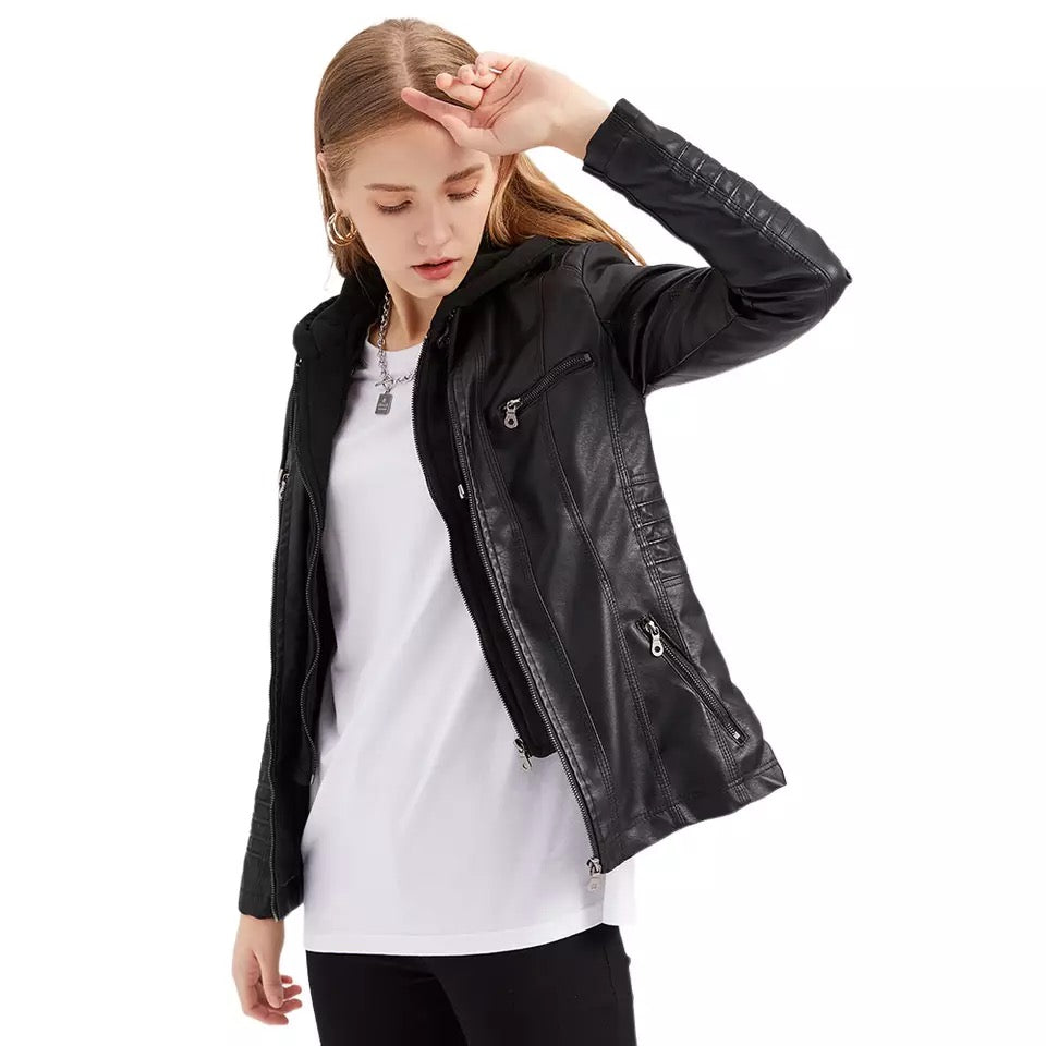 Damjacka Sportig Figursydd Eco Läder med Ljumskfickor-4