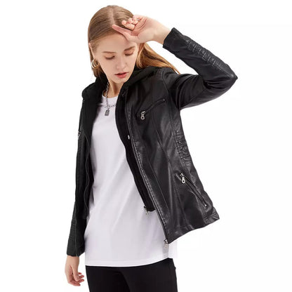 Damjacka Sportig Figursydd Eco Läder med Ljumskfickor-4