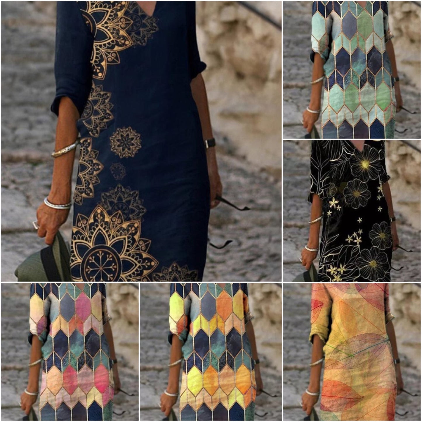 Dam Klänning Boho Vintage Bomull Polyester-2