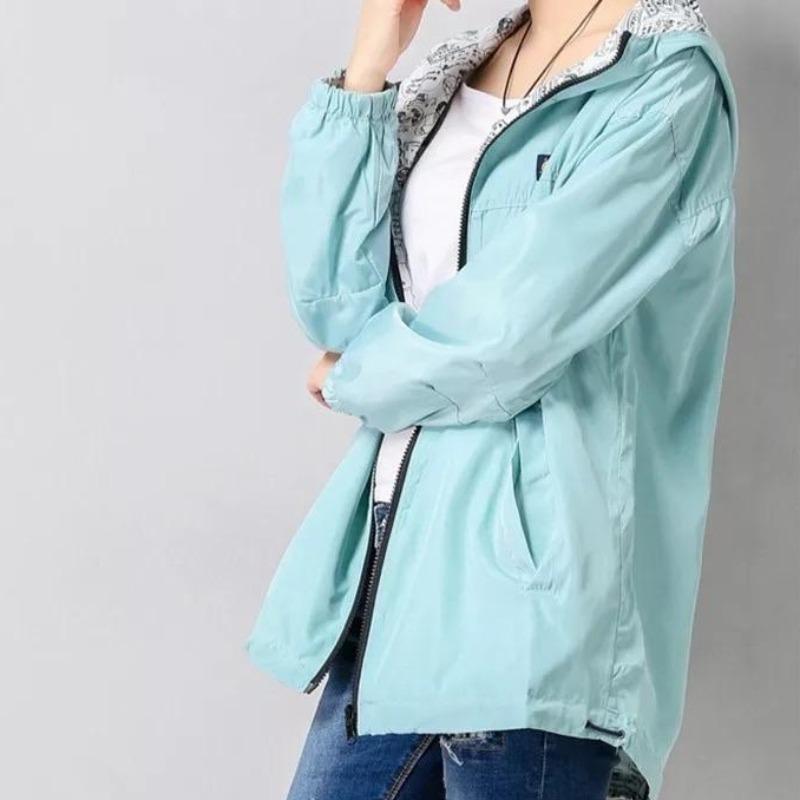 Vändbar Damjacka 2-i-1 i Polyester – Andningsbar Vindjacka med Fickor för Damer 2