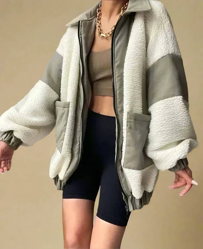 Dam Fleecejacka Casual Vinter med Knappar Lätt Värmande Material-1