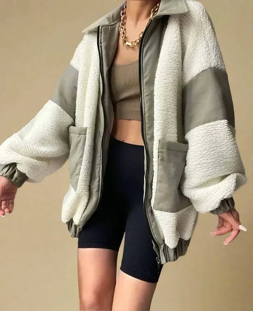 Dam Fleecejacka Casual Vinter med Knappar Lätt Värmande Material-1