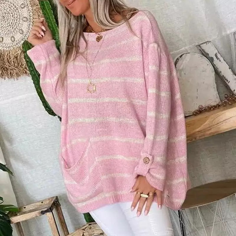 Variant image for Dam Stickad Tröja Lång Bomull Polyester Rund Halsringning Relaxed Fit-17