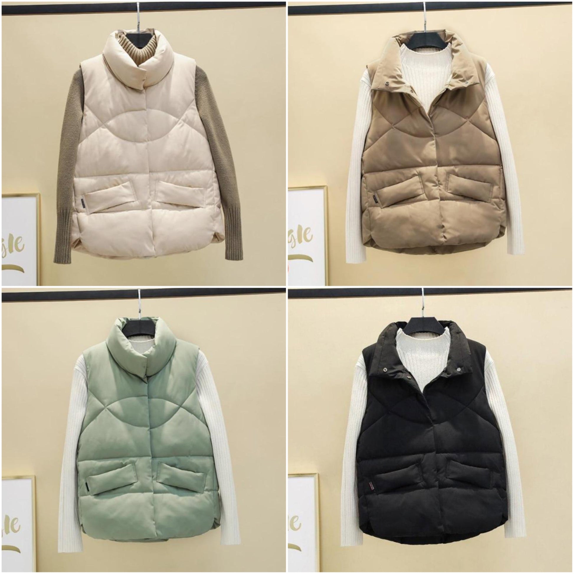 Dunväst Dam Quiltad Bomull Polyester med Ståkrage och Fickor-5