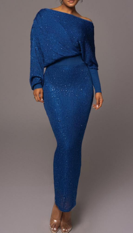 Dam Aftonklänning Axelfri Guldpaljetter Polyester-6