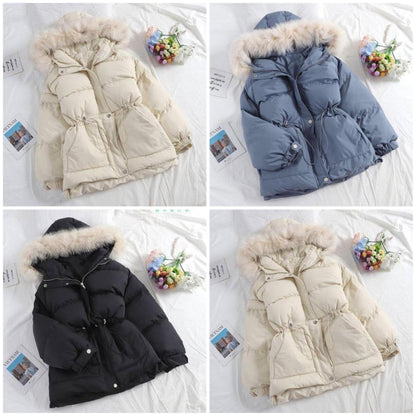 Vinterparkas Dam Med Päls Huva Skräddarsydd Passform Bomull Polyester-3
