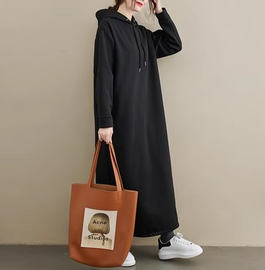 Dam Klänning Lång Med Huva Polyester Avslappnad Stil-1