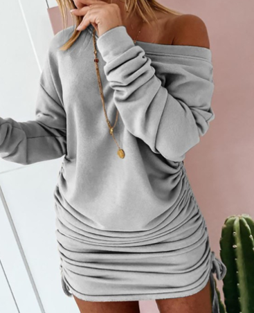 Dam Miniklänning Avslappnad Polyester med Långa Ärmar-1