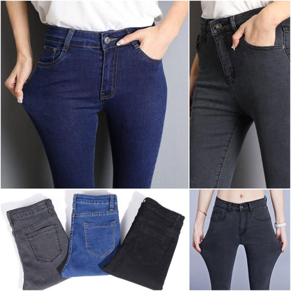 Dam Jeans Hög Midja Stretch Klassisk Stil Bomull Polyester-5