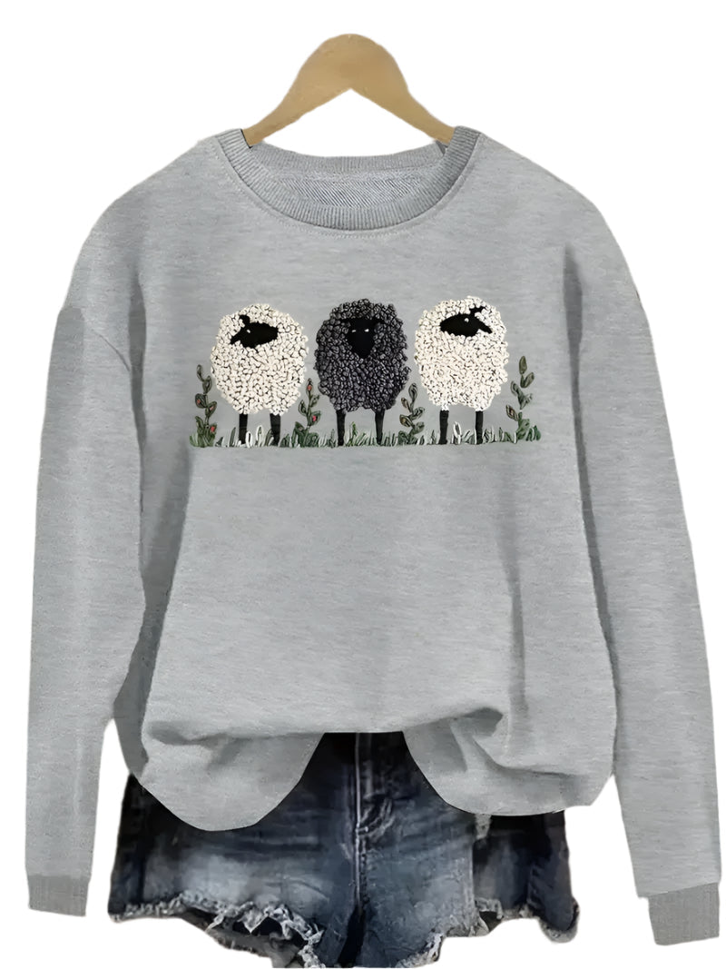 Dam Tröja Fårmönster Rund Hals Mjuk Värmande Fiber-1