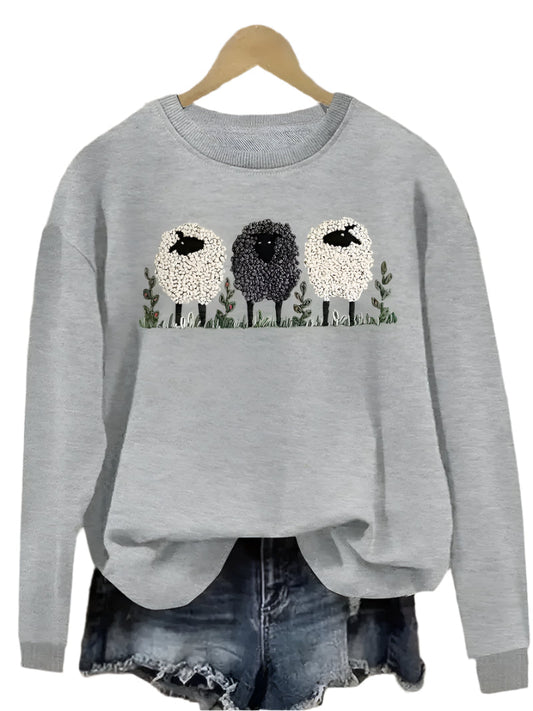 Dam Tröja Fårmönster Rund Hals Mjuk Värmande Fiber-1