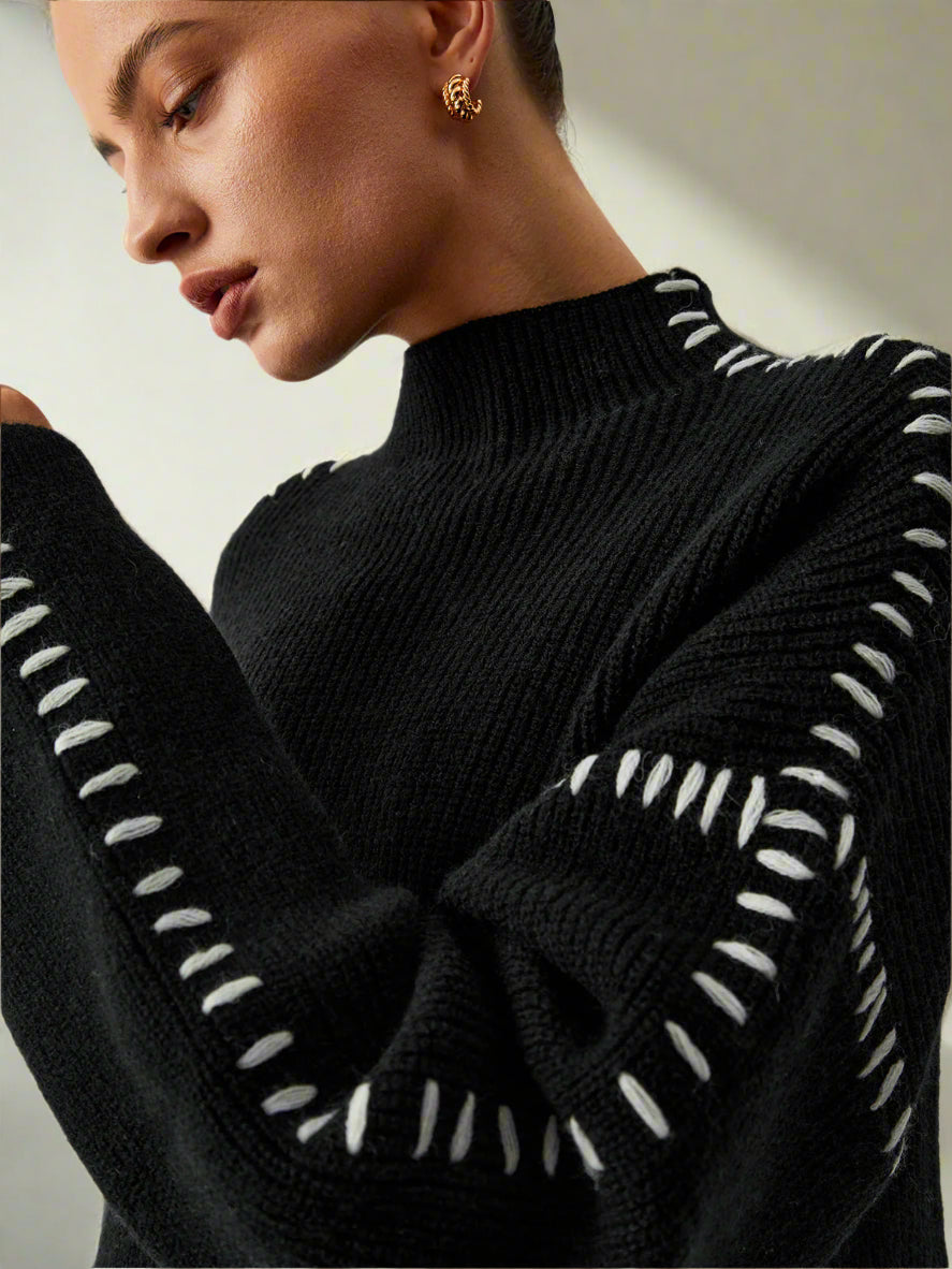 Dam Stickad Överdimensionerad Tröja i Grovstickning Akryl-5