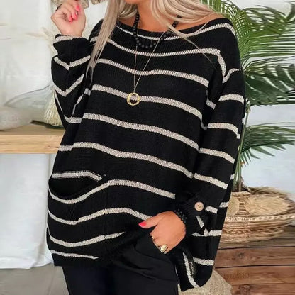 Dam Stickad Tröja Lång Bomull Polyester Rund Halsringning Relaxed Fit-6