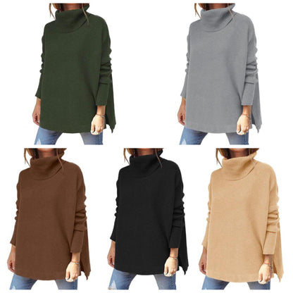 Dam Stickad Överdimensionerad Turtleneck Tröja i Ullmix-3