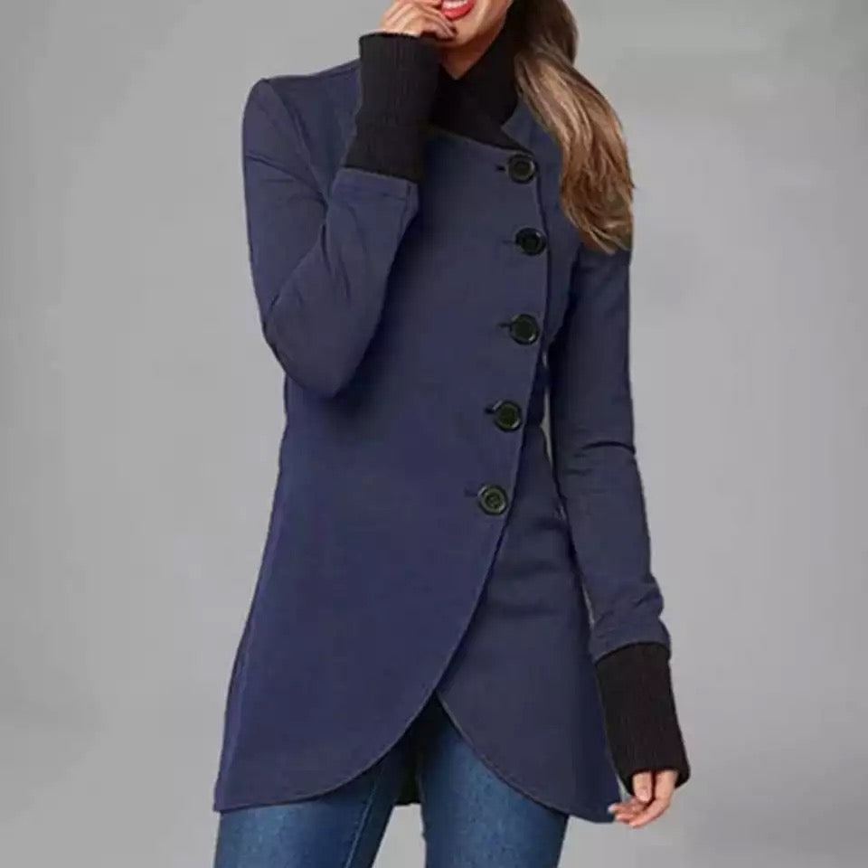 Lång Vinterrock Dam Med Halsdukkrage Bomull Polyester 8