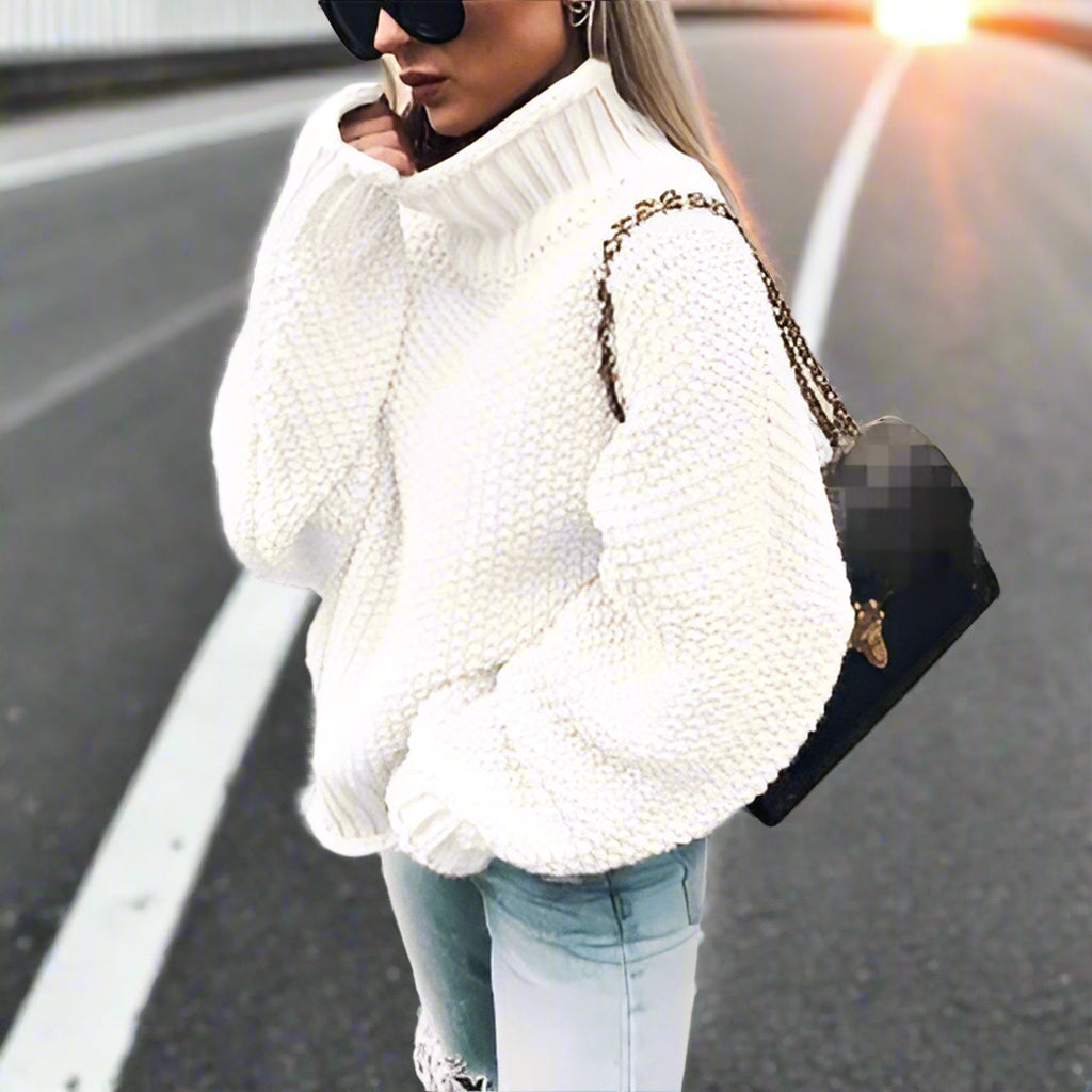 Herr Överdimensionerad Sticktröja Hög Hals Akrylblandning-2