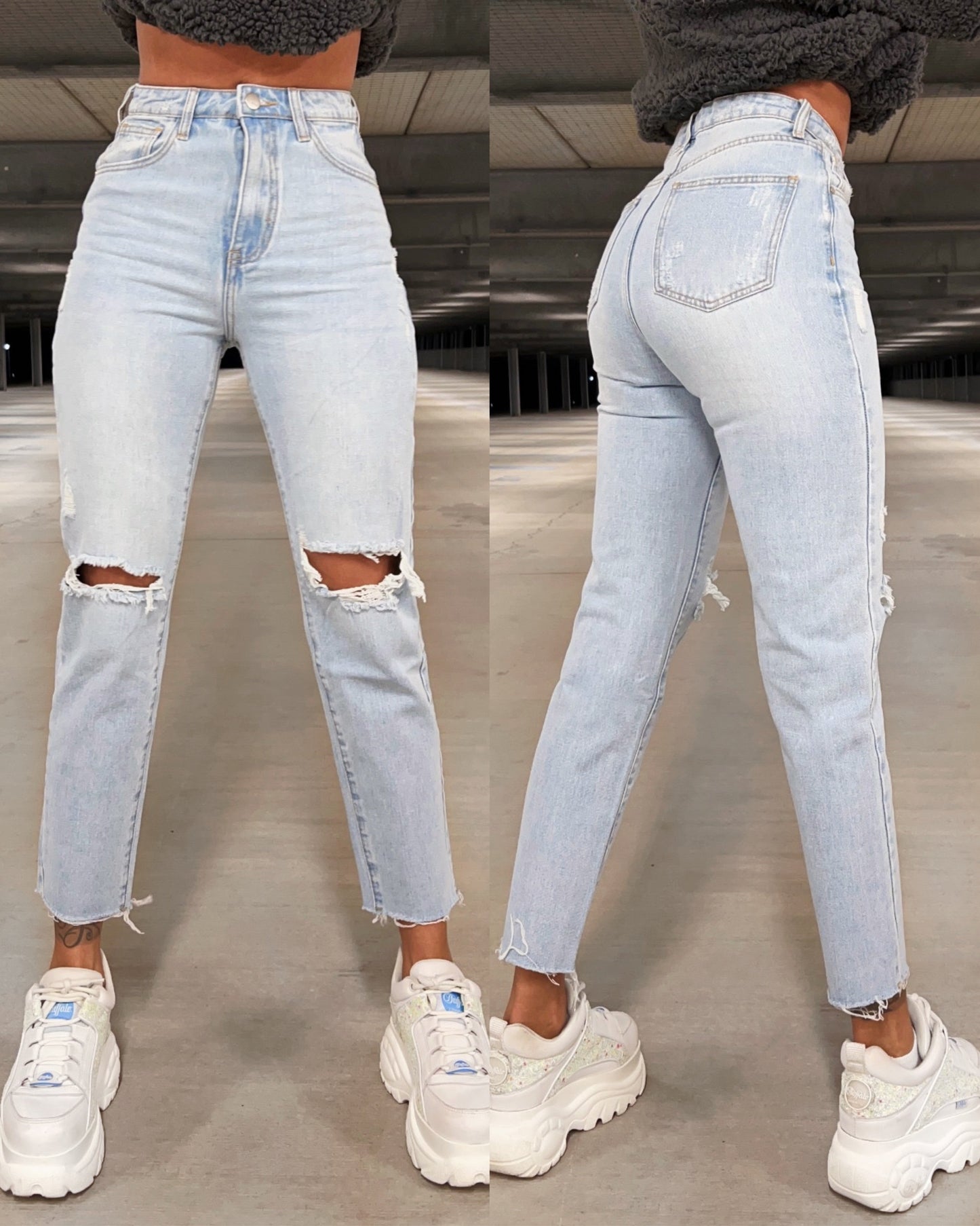 Dam Jeans Hög Midja Klassisk Passform Denim-3