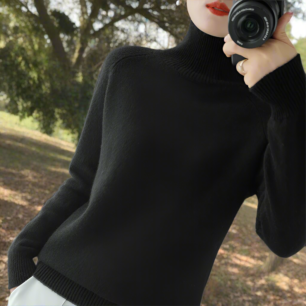 Stickad Dam Tröja Turtleneck Ullblandning Smickrande Passform-4