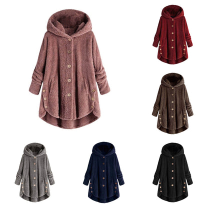 Dam Casual Teddy Pälsrock med Huva Bomull Polyester-4