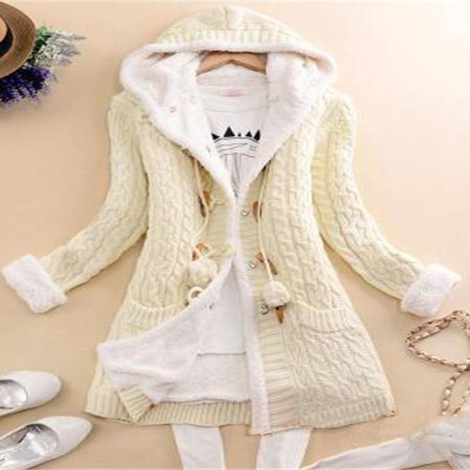 Variant image for Dam Lång Kofta Avslappnad Grov Stickning i Bomull och Polyester-1