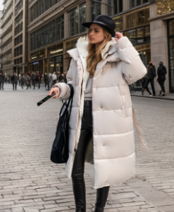 Variant image for Lång Vinterjacka Dam med Huva Mjuk Andningsbar Design-1