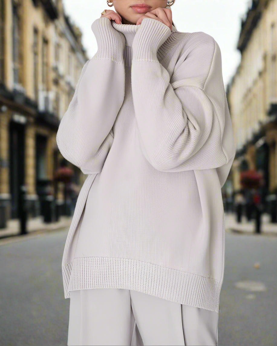 Dam Stickad Turtleneck Överdimensionerad Tröja Mjuk Akryl-3