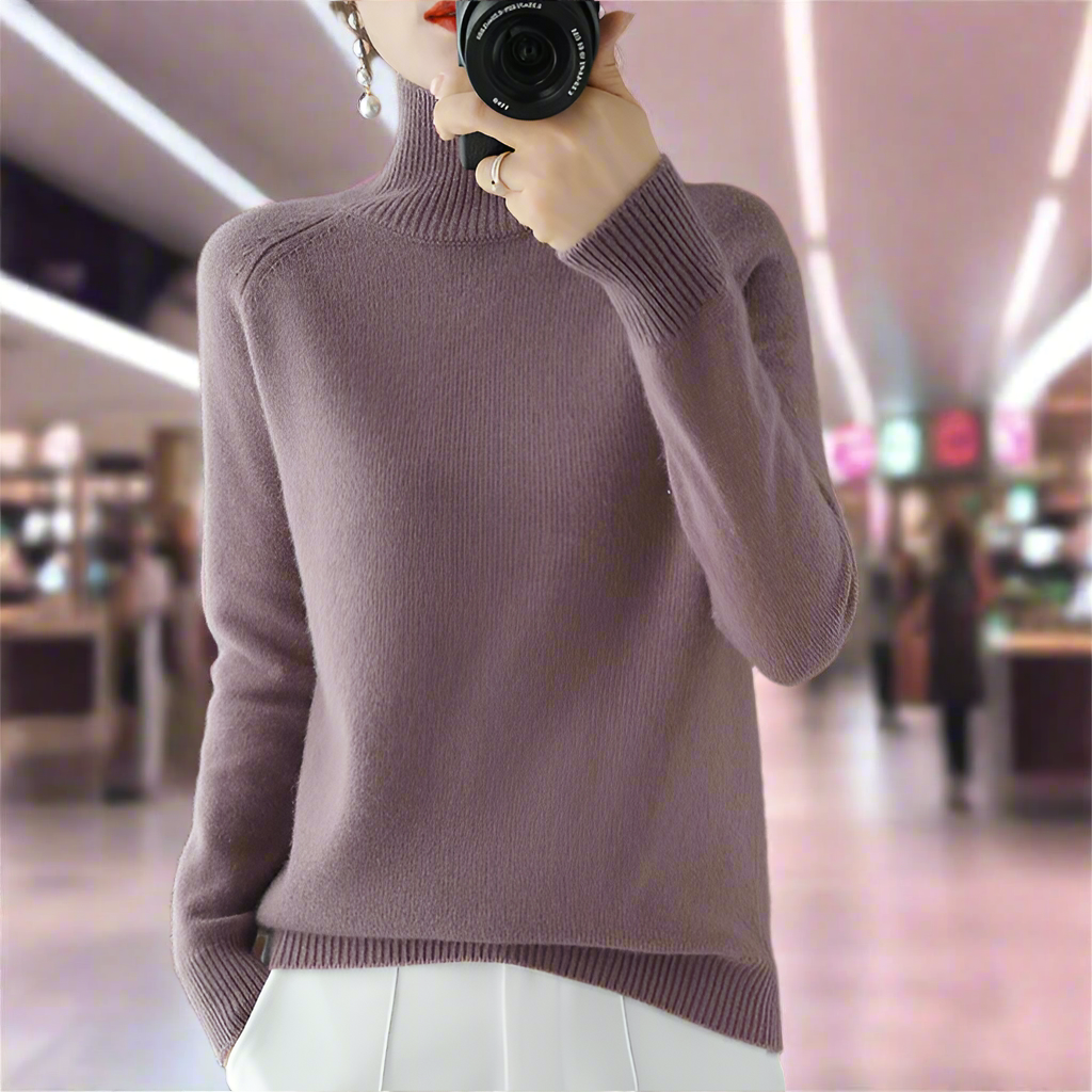 Variant image for Stickad Dam Tröja Turtleneck Ullblandning Smickrande Passform-11