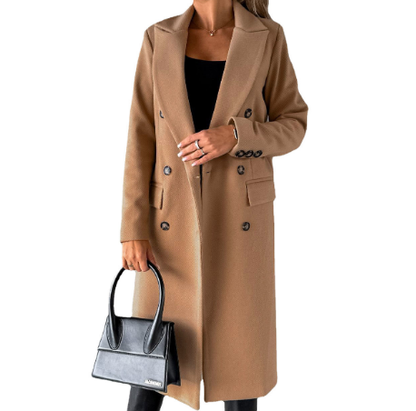 Kvinna Trench Coat Klassisk Design Polyester Bomull-2