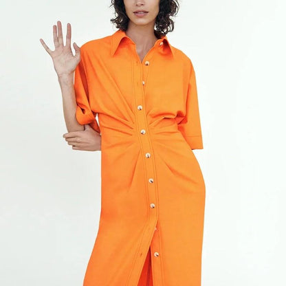 Skjortklänning Dam Avslappnad V-hals Bomull Polyester-4