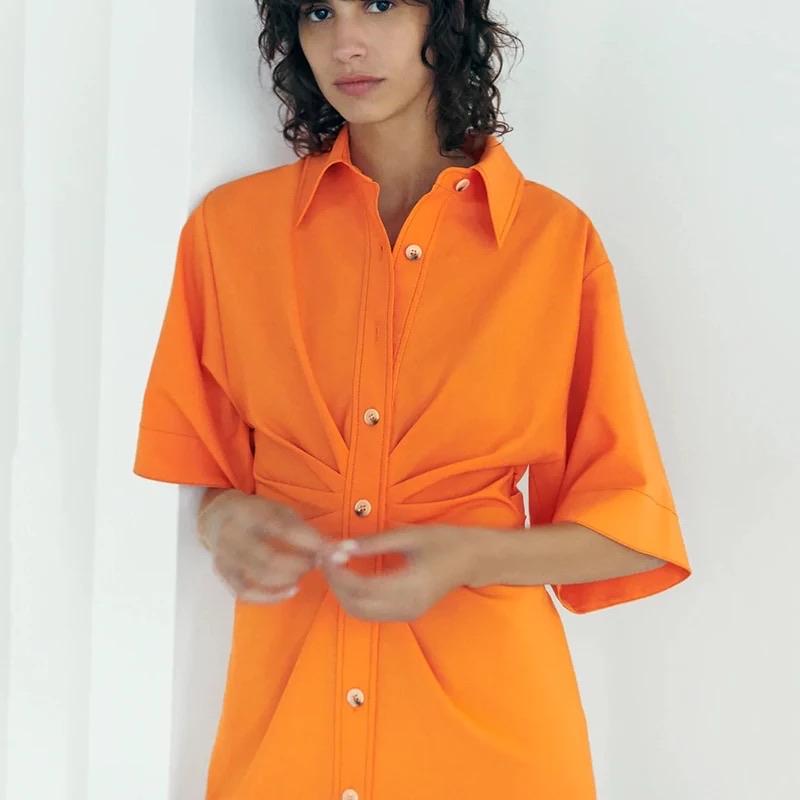 Skjortklänning Dam Avslappnad V-hals Bomull Polyester-3